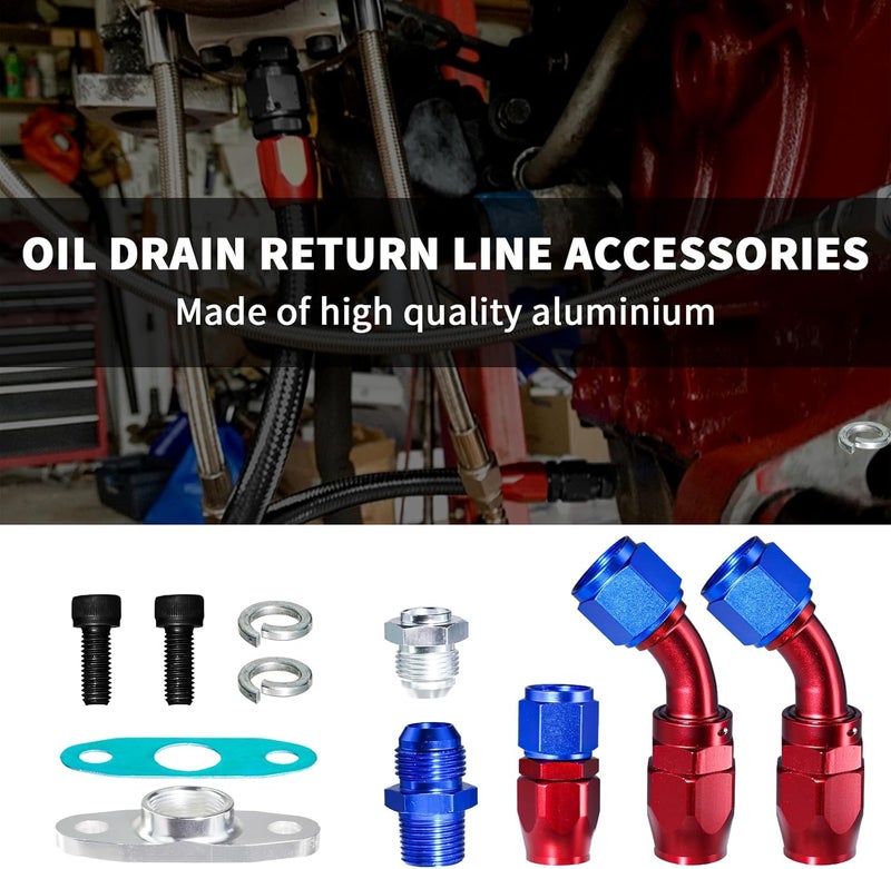 Dueilgo Universal Turbo Charger Oil Feed Line Return Line Drain Pipe Complete Kit - Compatible with T3 T4 T3/T4 T70 T66 T04E, Silver - Image 5